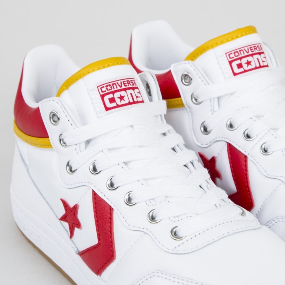 NEW w Box Size 11.5- Converse Fastbreak Pro Mid White Enamel Red Mineral Yellow